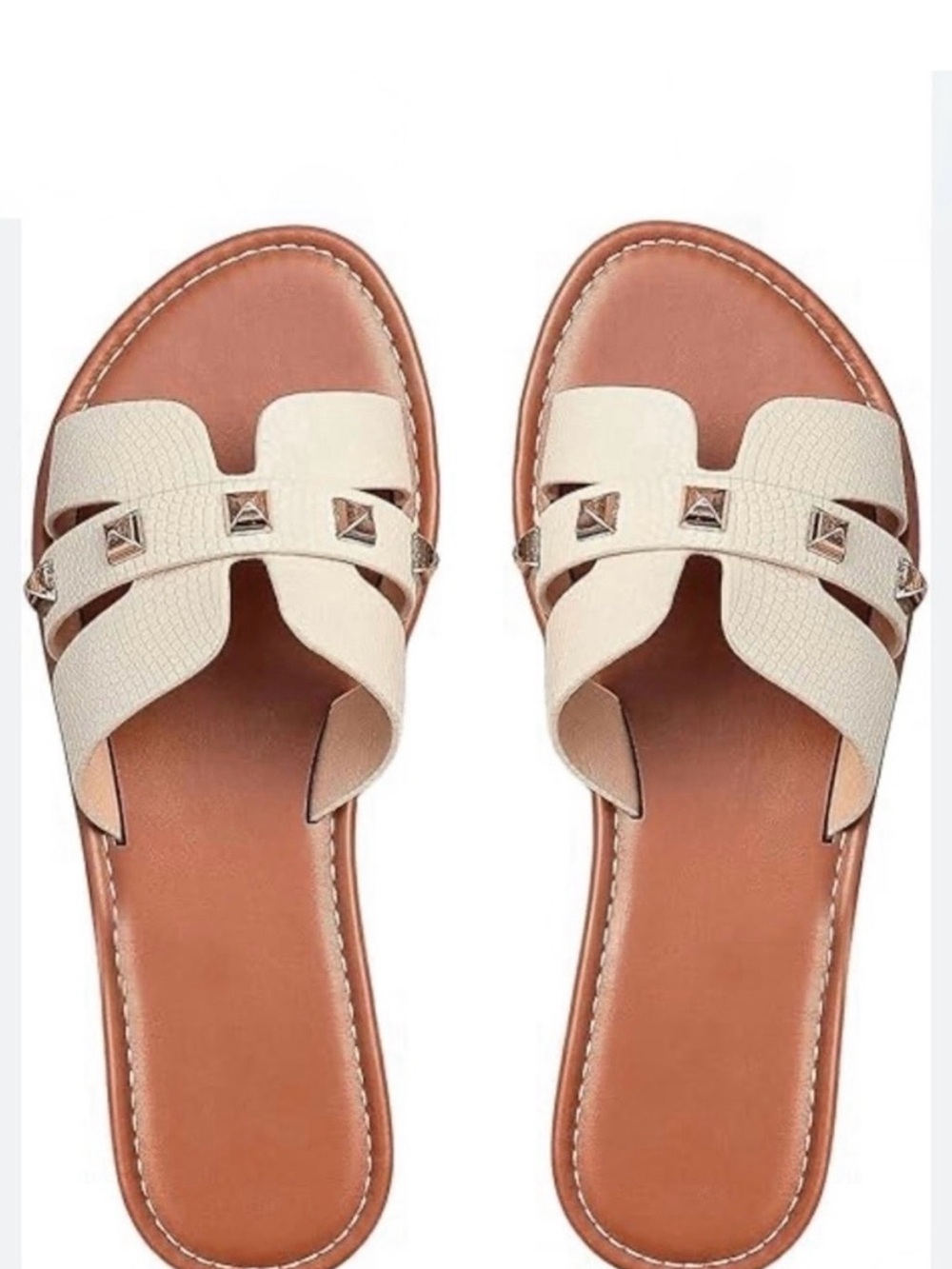Women’s Cream Studded Slide Sandals - Classic Casual